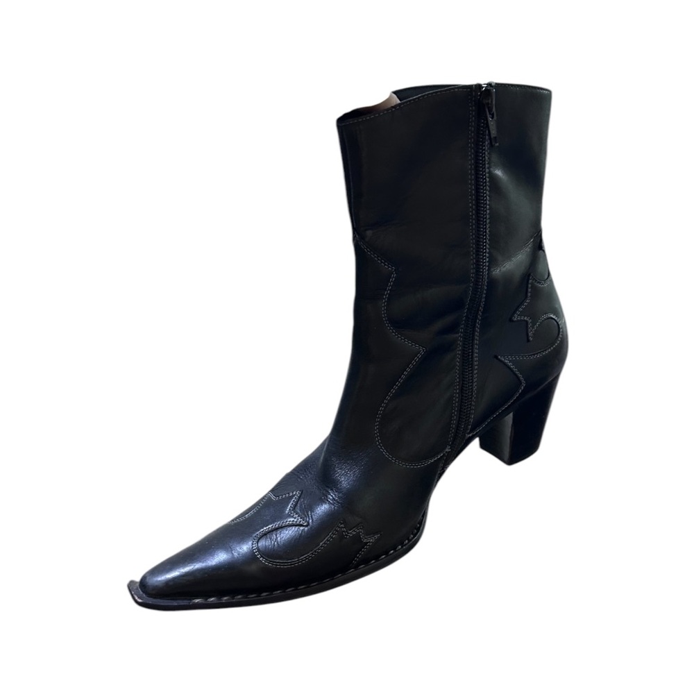 VINTAGE PAUL GREEN Western Cowgirl Cowboy Black Leather Pointed Toe Ankle Boots - Picture 9 of 16